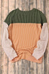 Contrast Panel Ribbed Knit Long Sleeve Pullover Top