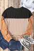 Contrast Panel Ribbed Knit Long Sleeve Pullover Top