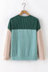 Contrast Panel Ribbed Knit Long Sleeve Pullover Top