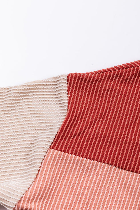 Contrast Panel Ribbed Knit Long Sleeve Pullover Top