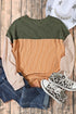 Contrast Panel Ribbed Knit Long Sleeve Pullover Top