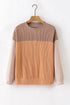 Contrast Panel Ribbed Knit Long Sleeve Pullover Top