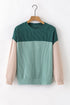 Contrast Panel Ribbed Knit Long Sleeve Pullover Top