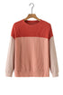 Contrast Panel Ribbed Knit Long Sleeve Pullover Top