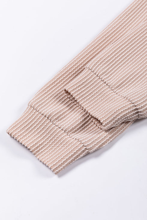 Contrast Panel Ribbed Knit Long Sleeve Pullover Top
