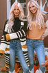 Contrast Panel Ribbed Knit Long Sleeve Pullover Top