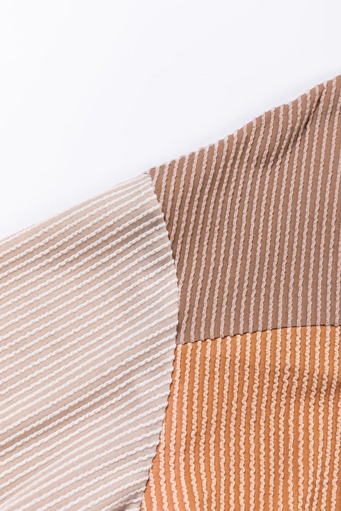 Contrast Panel Ribbed Knit Long Sleeve Pullover Top