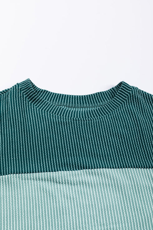 Contrast Panel Ribbed Knit Long Sleeve Pullover Top