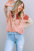 Contrast Panel Ribbed Knit Long Sleeve Pullover Top