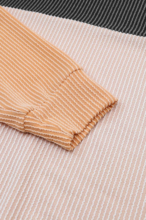 Contrast Panel Ribbed Knit Long Sleeve Pullover Top