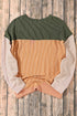 Contrast Panel Ribbed Knit Long Sleeve Pullover Top