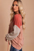Contrast Panel Ribbed Knit Long Sleeve Pullover Top