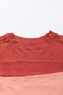 Contrast Panel Ribbed Knit Long Sleeve Pullover Top