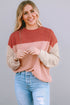 Contrast Panel Ribbed Knit Long Sleeve Pullover Top