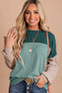 Contrast Panel Ribbed Knit Long Sleeve Pullover Top
