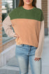 Contrast Panel Ribbed Knit Long Sleeve Pullover Top