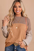 Contrast Panel Ribbed Knit Long Sleeve Pullover Top