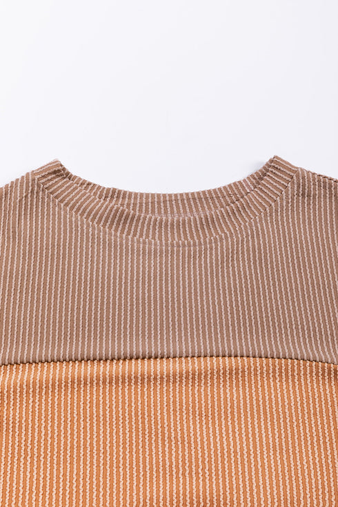 Contrast Panel Ribbed Knit Long Sleeve Pullover Top