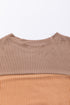 Contrast Panel Ribbed Knit Long Sleeve Pullover Top
