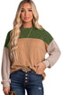 Contrast Panel Ribbed Knit Long Sleeve Pullover Top