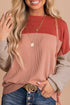 Contrast Panel Ribbed Knit Long Sleeve Pullover Top
