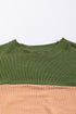 Contrast Panel Ribbed Knit Long Sleeve Pullover Top