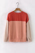 Contrast Panel Ribbed Knit Long Sleeve Pullover Top