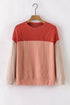 Contrast Panel Ribbed Knit Long Sleeve Pullover Top