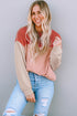Contrast Panel Ribbed Knit Long Sleeve Pullover Top