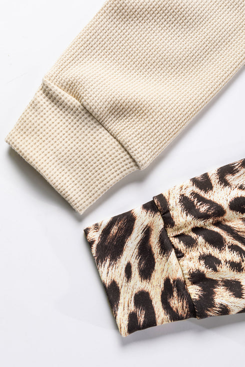 Contrast Panel Waffle Knit Long Sleeve Pullover Top