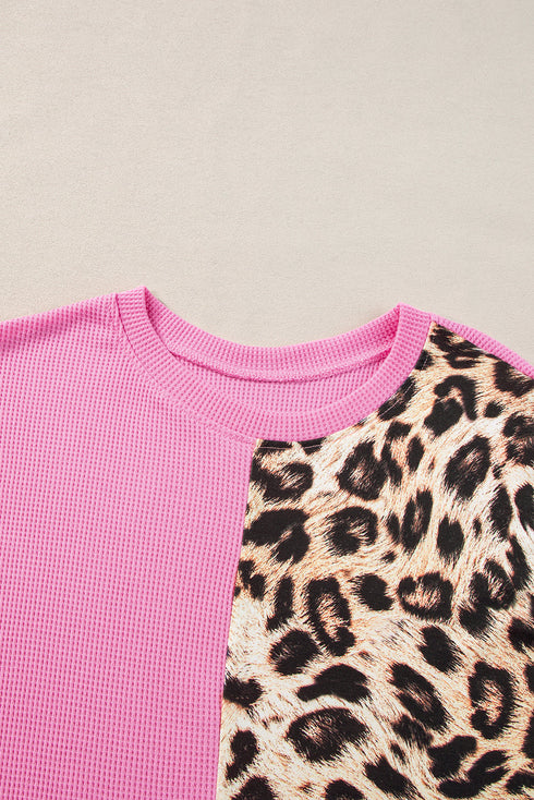 Contrast Panel Waffle Knit Long Sleeve Pullover Top
