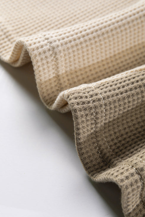Contrast Panel Waffle Knit Long Sleeve Pullover Top