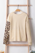Contrast Panel Waffle Knit Long Sleeve Pullover Top