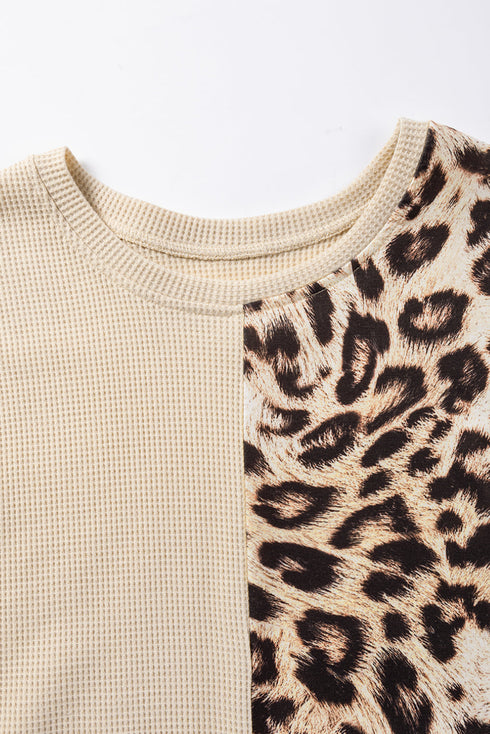 Contrast Panel Waffle Knit Long Sleeve Pullover Top