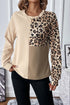 Contrast Panel Waffle Knit Long Sleeve Pullover Top