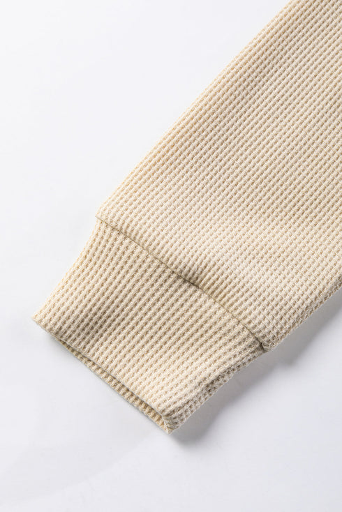 Contrast Panel Waffle Knit Long Sleeve Pullover Top