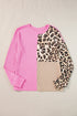 Contrast Panel Waffle Knit Long Sleeve Pullover Top