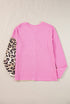 Contrast Panel Waffle Knit Long Sleeve Pullover Top
