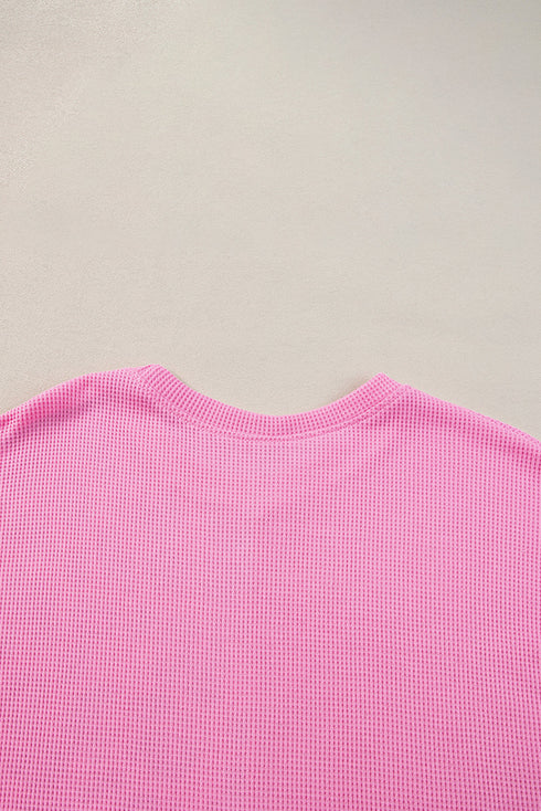 Contrast Panel Waffle Knit Long Sleeve Pullover Top