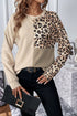 Contrast Panel Waffle Knit Long Sleeve Pullover Top