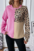 Contrast Panel Waffle Knit Long Sleeve Pullover Top