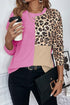 Contrast Panel Waffle Knit Long Sleeve Pullover Top