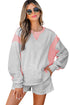 Contrast Paneled Print Raw Hem Pullover Short Sets
