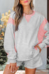 Contrast Paneled Print Raw Hem Pullover Short Sets
