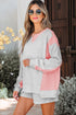 Contrast Paneled Print Raw Hem Pullover Short Sets