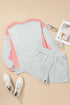Contrast Paneled Print Raw Hem Pullover Short Sets