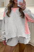 Contrast Paneled Print Raw Hem Pullover Short Sets