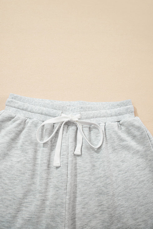 Contrast Paneled Print Raw Hem Pullover Short Sets