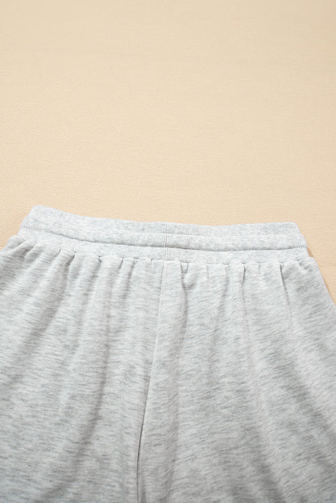 Contrast Paneled Print Raw Hem Pullover Short Sets