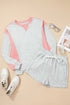 Contrast Paneled Print Raw Hem Pullover Short Sets